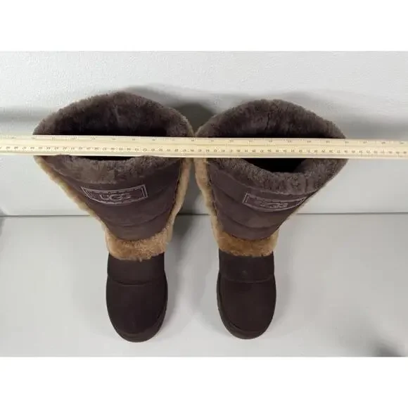 RARE! NWOB UGG Chillapeak Tall Shearling Wool Platform Boots Suede US 10 Brown - Picture 7 of 8
